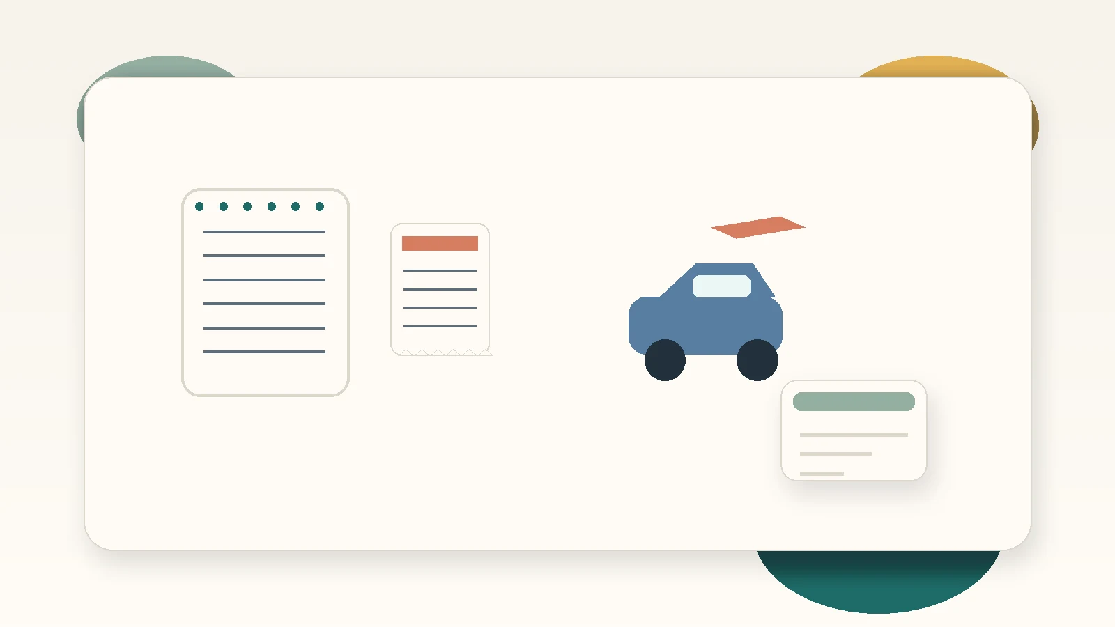 Illustration of logbook, receipts and car records for work-related car claims in Australia